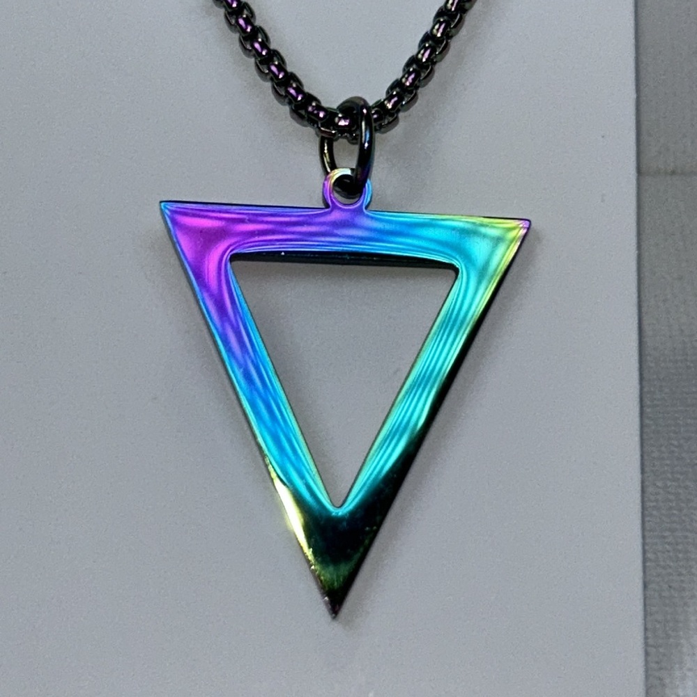 Modern Unisex Rainbow Stainless Steel Triangle 24” Necklace Goth Punk Celtic
